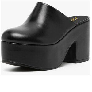 YDN Black Block Heel Mules Cozy Platform Chunky Sandals Closed Toe Slip On Clogs